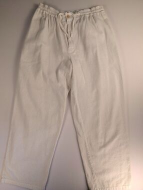 White 100%Cotton Drawstring Lounge Pants – Wide Leg Beach Trouser Large